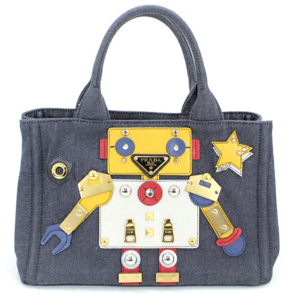 Prada Denim Robot Bag Canapa Strap Shoulder Handbag Tote Blue